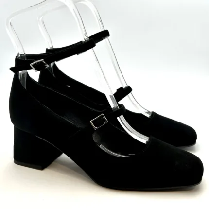 Decolletè Mary Jane Pergiò in Camoscio Nero Tacco 6 cm art. 770