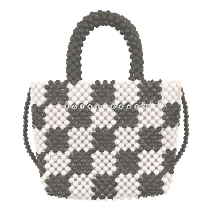 Borsa Piccola Mc2 Saint Barth Bianco Nera art. Beaded Small Bag Beads Check 00, foto 1 di 1