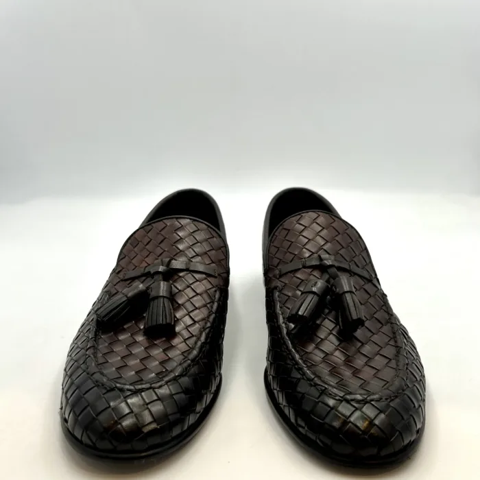 Mocassino Con Nappine Uomo Barrett In Pelle Intrecciata Testa di Moro Con Fondo Cuoio Antiscivolo Art. 241U004.2, foto 2 di 5
