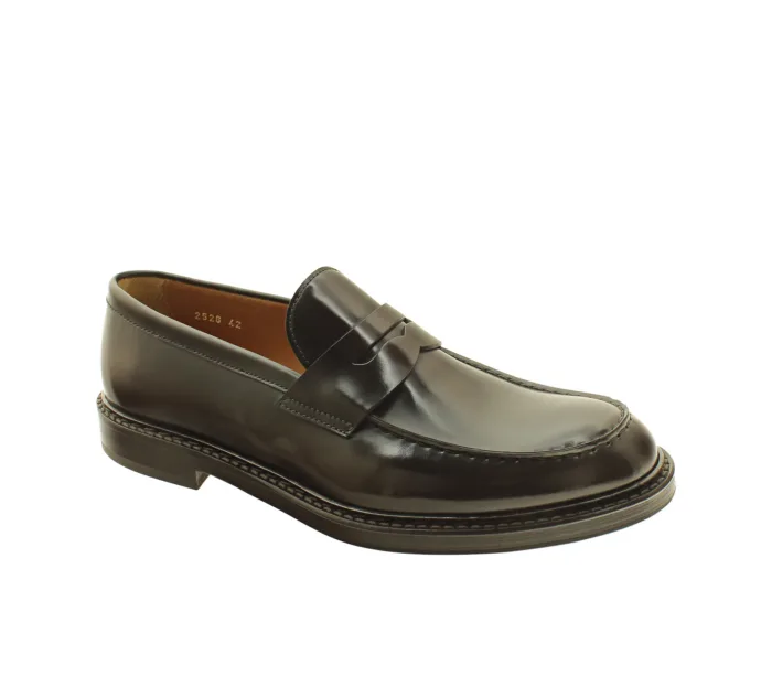 Mocassino Penny Uomo Doucal's In Pelle Spazzolata Testa di Moro Con Fondo Cuoio Art. DU2528SIENUF007TM02, foto 2 di 3