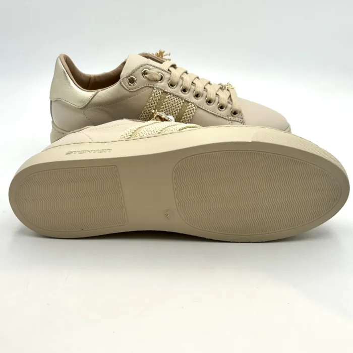 Sneakers Stokton in Pelle Beige con accessorio collana e spoiler Oro Art  884-D H 4cm, foto 5 di 5