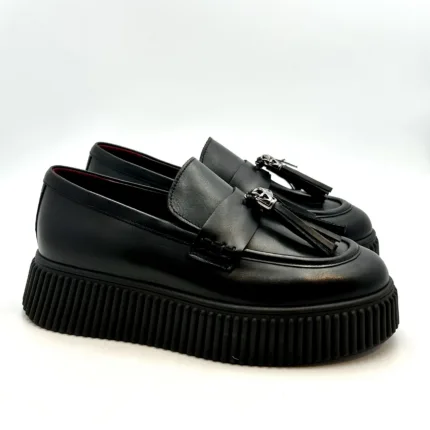 Mocassino Con Nappine Lorenzo Mari in Pelle Nera art. Sally 07