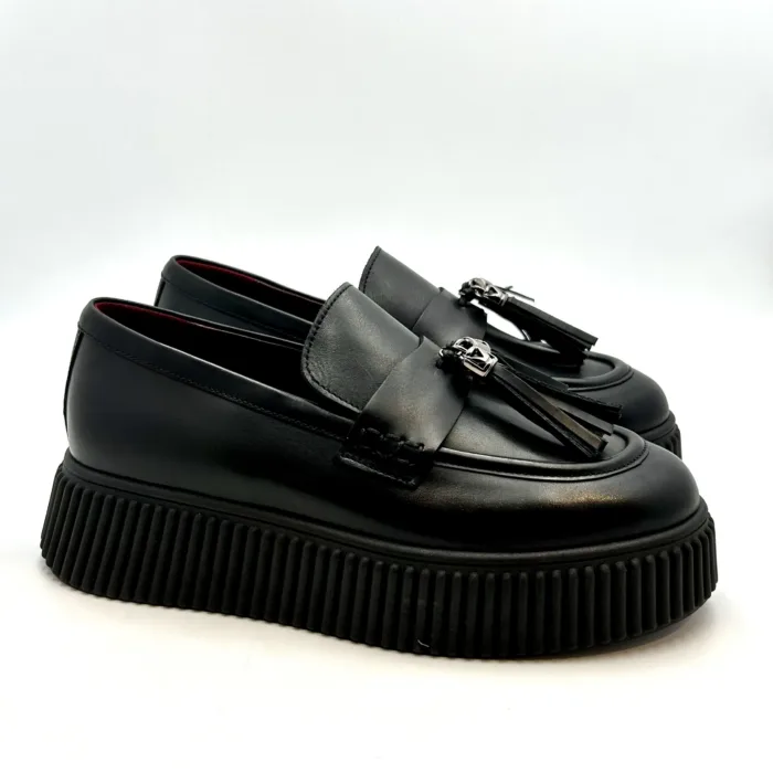 Mocassino Con Nappine Lorenzo Mari in Pelle Nera art. Sally 07, foto 1 di 5