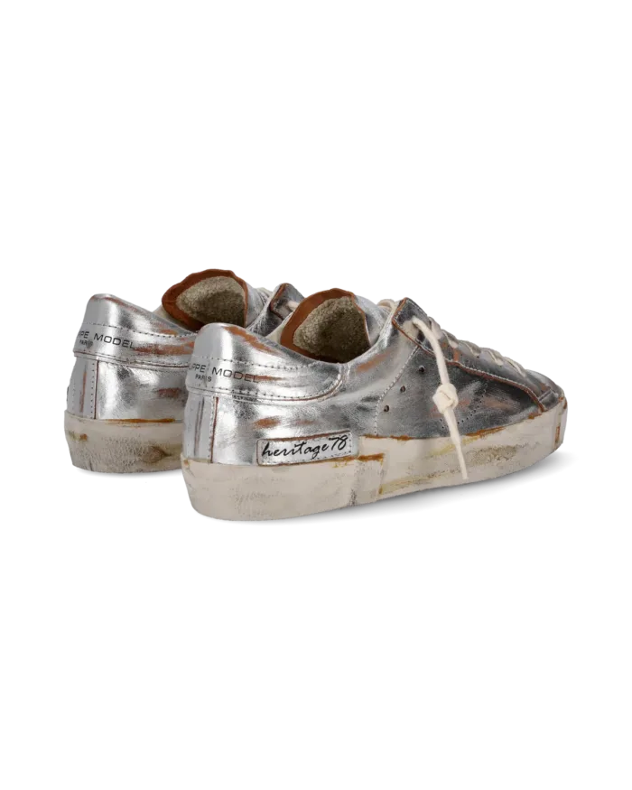 Sneakers Donna Philippe Model Paris Prsx In Pelle di Capra Vintage Argento cod. PRLD HM01, foto 3 di 6