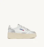 Sneakers Autry Medalist Platform Donna Bicolor in Pelle Bianca e Argento art. PTLW WB18