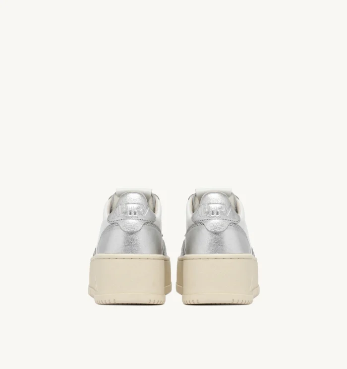 Sneakers Autry Medalist Platform Donna Bicolor in Pelle Bianca e Argento art. PTLW WB18, foto 3 di 6