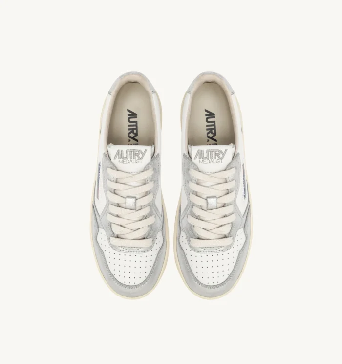Sneakers Autry Medalist Platform Donna Bicolor in Pelle Bianca e Argento art. PTLW WB18, foto 5 di 6
