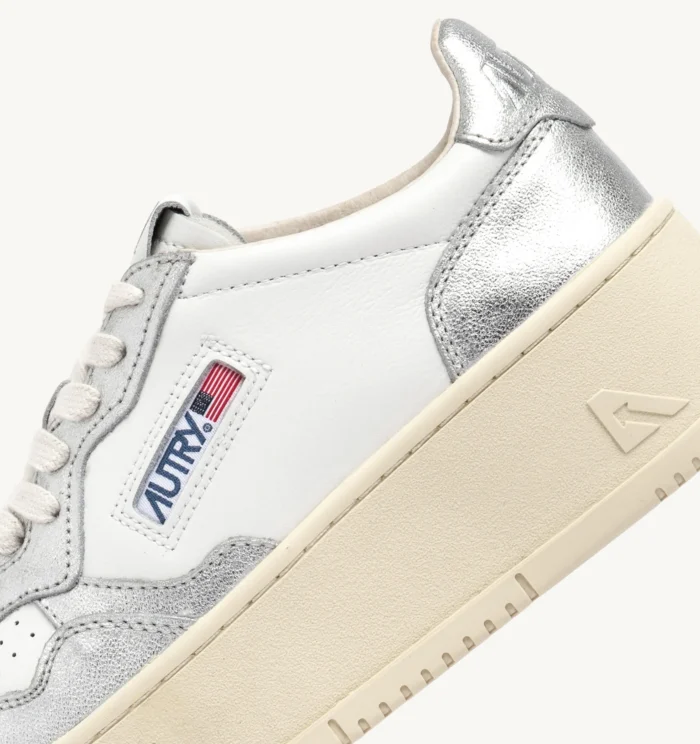 Sneakers Autry Medalist Platform Donna Bicolor in Pelle Bianca e Argento art. PTLW WB18, foto 6 di 6