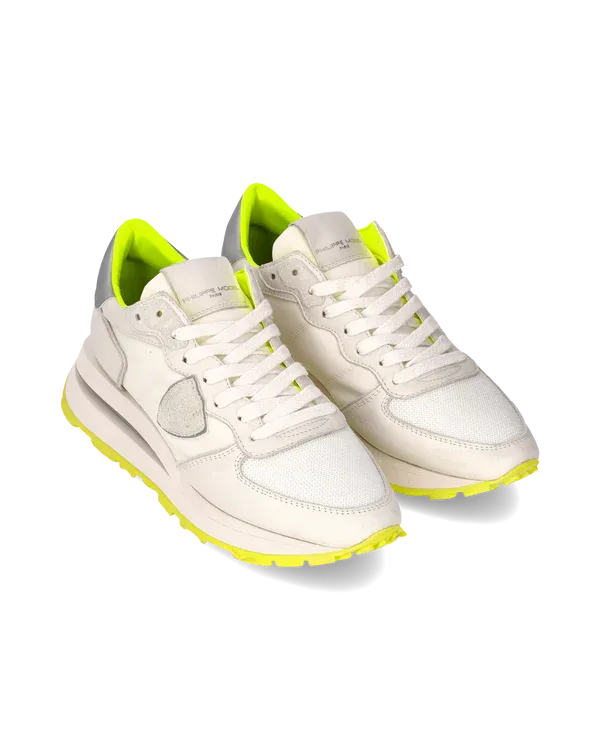 Sneakers Donna Philippe Model Tropez Haute In Pelle Bianca e Dettagli Fluo cod. TKLD WNV3, foto 2 di 6