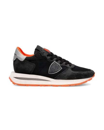 Sneakers Uomo Philippe Model Tropez Haute In Pelle Nera e Dettagli Arancioni cod. TKLU WNV4