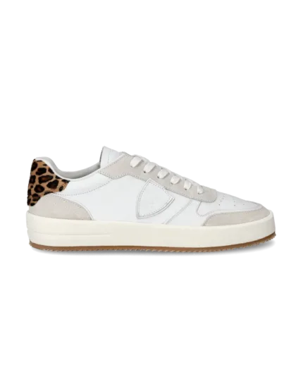 Sneakers Donna Philippe Model Paris Nice In Pelle Bianca e Spoiler Maculato cod. VNLD VA02