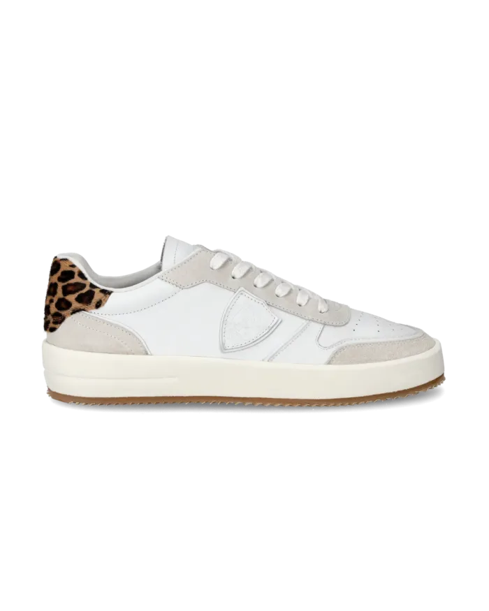 Sneakers Donna Philippe Model Paris Nice In Pelle Bianca e Spoiler Maculato cod. VNLD VA02, foto 1 di 6
