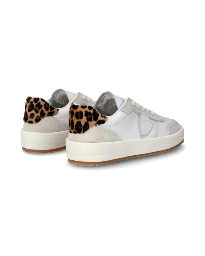 Sneakers Donna Philippe Model Paris Nice In Pelle Bianca e Spoiler Maculato cod. VNLD VA02, foto 3 di 6