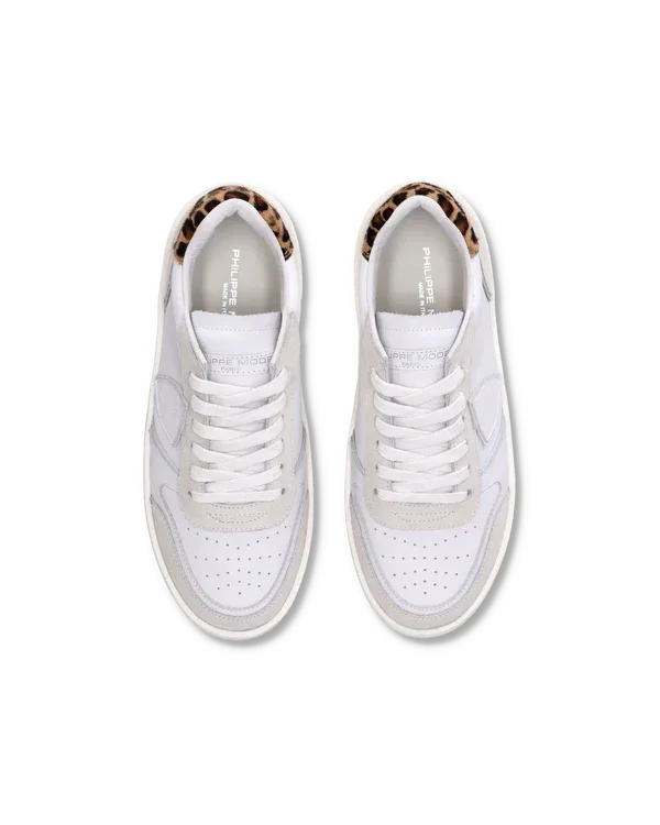 Sneakers Donna Philippe Model Paris Nice In Pelle Bianca e Spoiler Maculato cod. VNLD VA02, foto 4 di 6