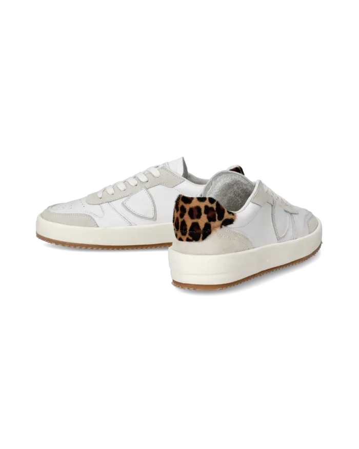 Sneakers Donna Philippe Model Paris Nice In Pelle Bianca e Spoiler Maculato cod. VNLD VA02, foto 6 di 6