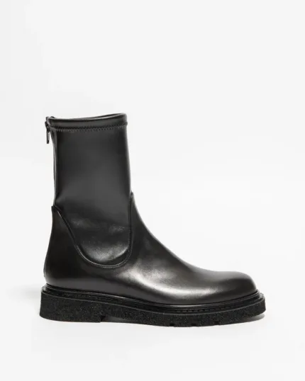 Stivaletto Biker Con Cerniera Guglielmo Rotta Krems In Pelle Nera con Fondo Ultralight
