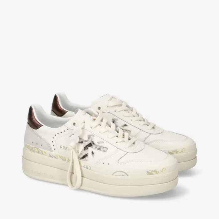Sneakers Premiata Donna in Pelle Avorio art. Micol 7035, foto 4 di 6