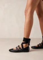 Ballerina Alohas In Pelle Nera Con Doppia Fascia e Lacci art. THEKLA - immagine 3
