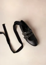 Ballerina Alohas In Pelle Nera Con Doppia Fascia e Lacci art. THEKLA - immagine 2