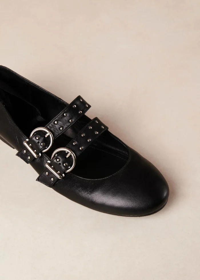 Ballerina Alohas In Pelle Nera Con Doppia Fascia e Lacci art. THEKLA, foto 1 di 5