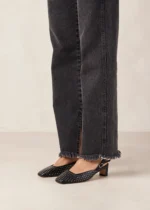 SlingBack Punta Quadrata Alohas In Pelle Nera Con Borchie  H 5 cm art. LINDY STUDS - immagine 2