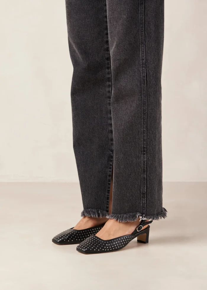 SlingBack Punta Quadrata Alohas In Pelle Nera Con Borchie  H 5 cm art. LINDY STUDS, foto 2 di 6