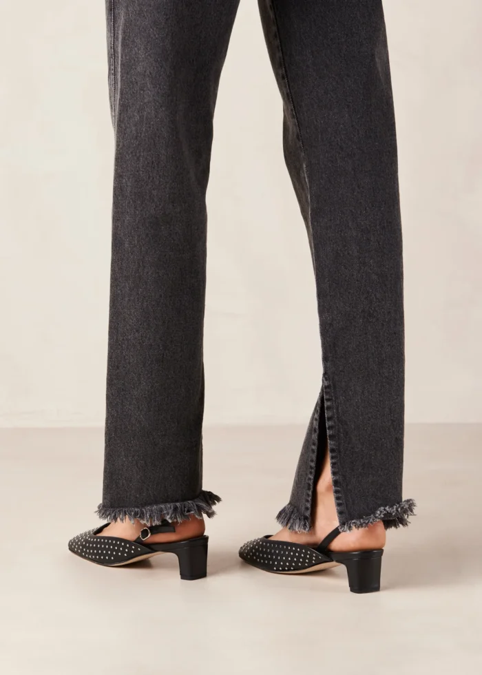 SlingBack Punta Quadrata Alohas In Pelle Nera Con Borchie  H 5 cm art. LINDY STUDS, foto 5 di 6