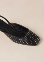 SlingBack Punta Quadrata Alohas In Pelle Nera Con Borchie  H 5 cm art. LINDY STUDS