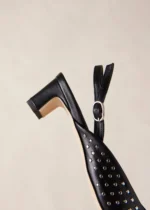 SlingBack Punta Quadrata Alohas In Pelle Nera Con Borchie  H 5 cm art. LINDY STUDS - immagine 6