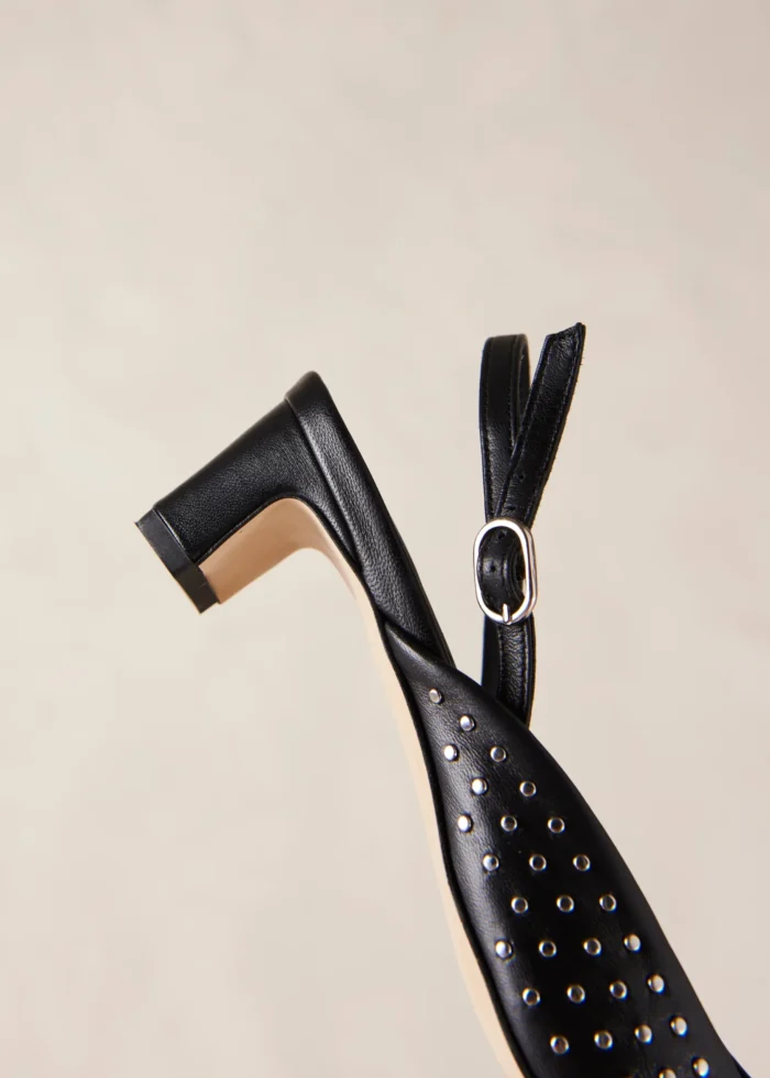 SlingBack Punta Quadrata Alohas In Pelle Nera Con Borchie  H 5 cm art. LINDY STUDS, foto 6 di 6