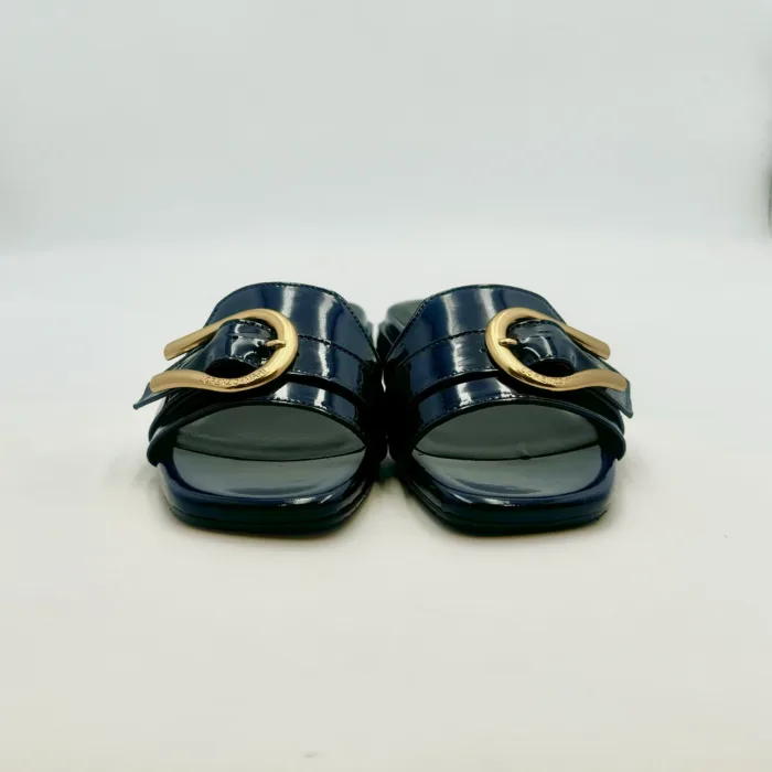 Ciabatta Lorenzo Mari In Vernice Blu Notte Fibbia Oro Tacco 3 cm art. Samu Mag 23, foto 2 di 5