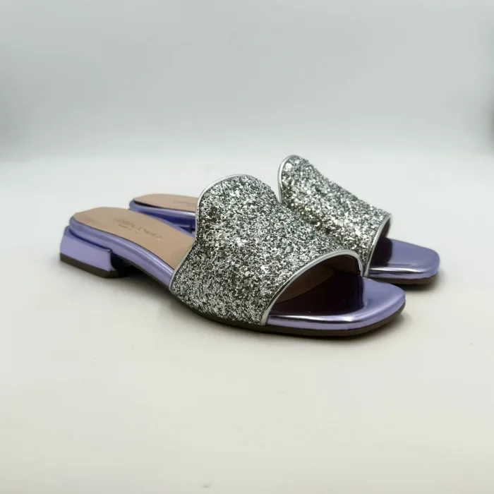 Ciabatta Lorenzo Mari In Glitter Argento Tacco 3 cm art. Samu Mag 20, foto 1 di 5