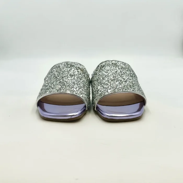 Ciabatta Lorenzo Mari In Glitter Argento Tacco 3 cm art. Samu Mag 20, foto 2 di 5
