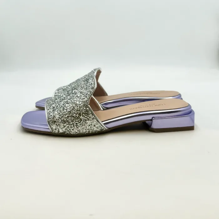 Ciabatta Lorenzo Mari In Glitter Argento Tacco 3 cm art. Samu Mag 20, foto 3 di 5