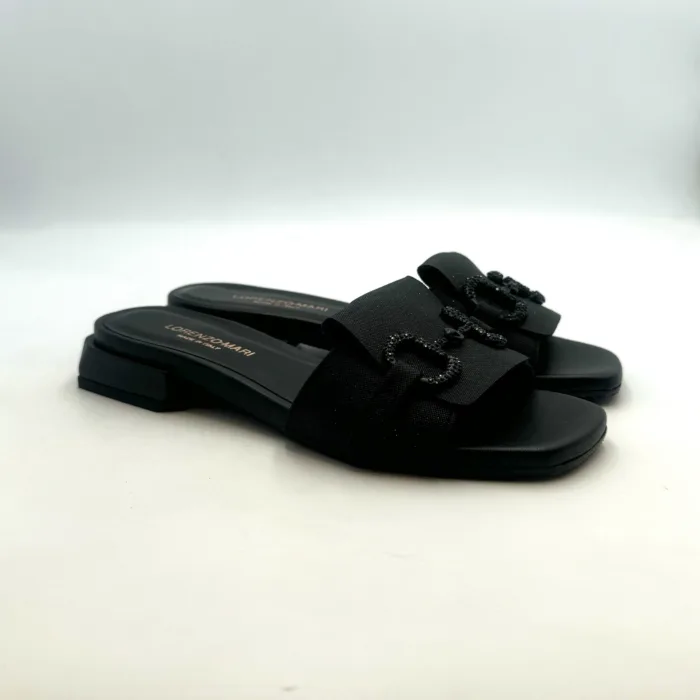 Ciabatta Lorenzo Mari In Pelle Glitter Nera, Morsetto Gioiello, Tacco 3 cm art. Samu 01, foto 1 di 5