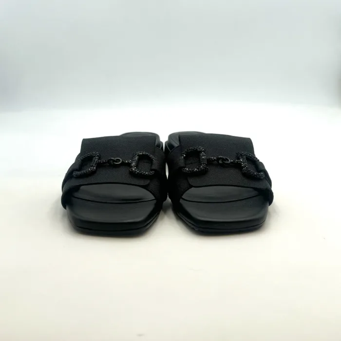 Ciabatta Lorenzo Mari In Pelle Glitter Nera, Morsetto Gioiello, Tacco 3 cm art. Samu 01, foto 2 di 5