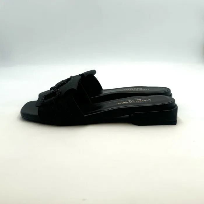 Ciabatta Lorenzo Mari In Pelle Glitter Nera, Morsetto Gioiello, Tacco 3 cm art. Samu 01, foto 3 di 5