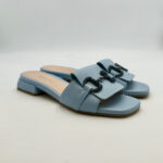 Ciabatta Lorenzo Mari In Pelle Azzurra, Morsetto Gioiello, Tacco 3 cm art. Samu 01