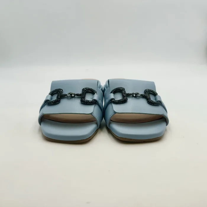 Ciabatta Lorenzo Mari In Pelle Azzurra, Morsetto Gioiello, Tacco 3 cm art. Samu 01, foto 2 di 5