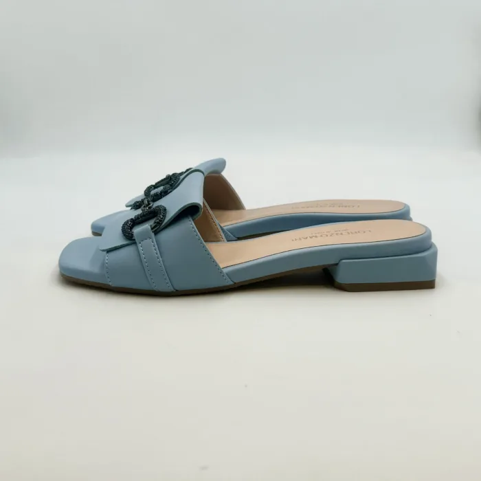 Ciabatta Lorenzo Mari In Pelle Azzurra, Morsetto Gioiello, Tacco 3 cm art. Samu 01, foto 3 di 5