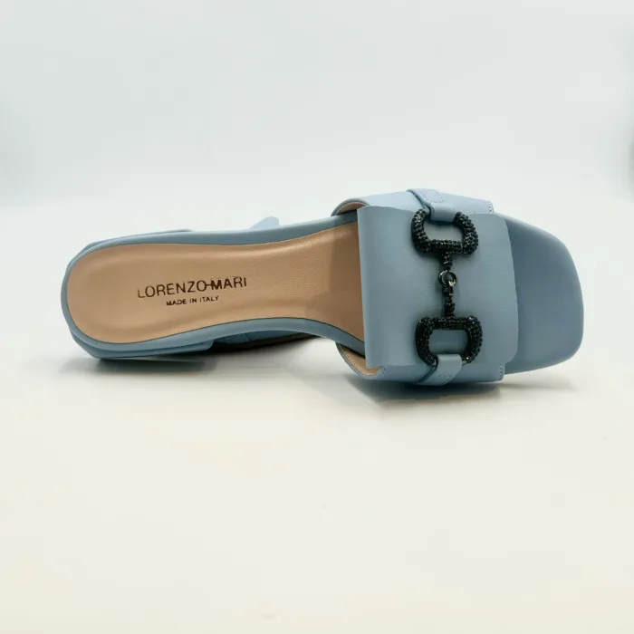 Ciabatta Lorenzo Mari In Pelle Azzurra, Morsetto Gioiello, Tacco 3 cm art. Samu 01, foto 5 di 5