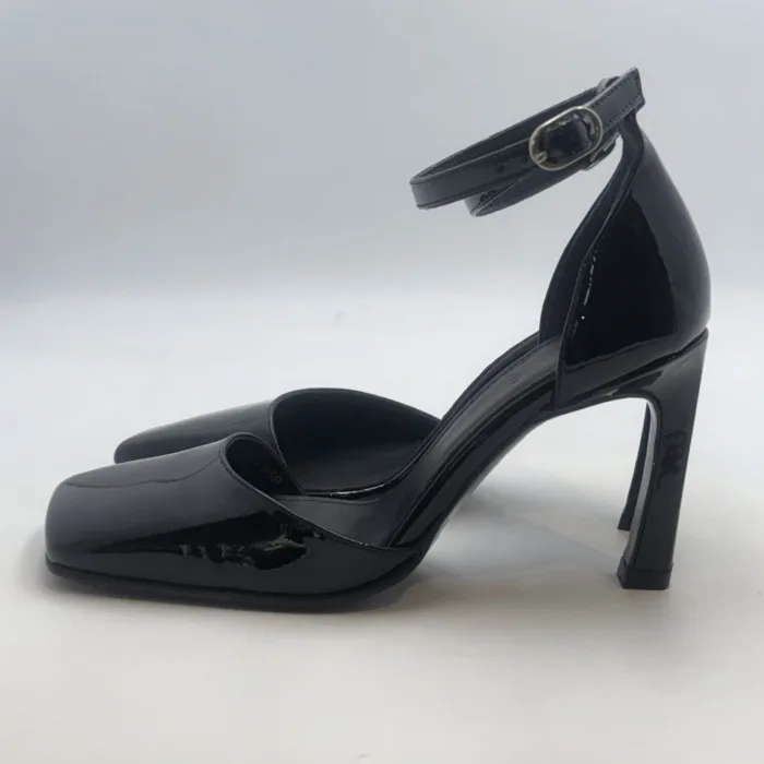 Decolletè Punta Quadrata Alohas In Pelle Lucida Nera H 9 cm art. Liebe, foto 3 di 5