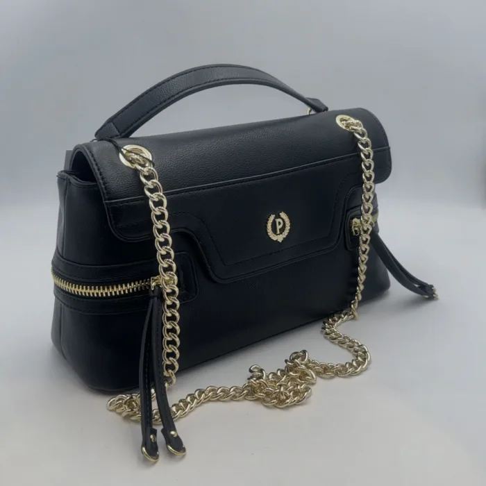 Borsa A Spalla Pollini In Pelle Nera  con cerniere laterali Art. SC4504PP0LSB0000, foto 2 di 2