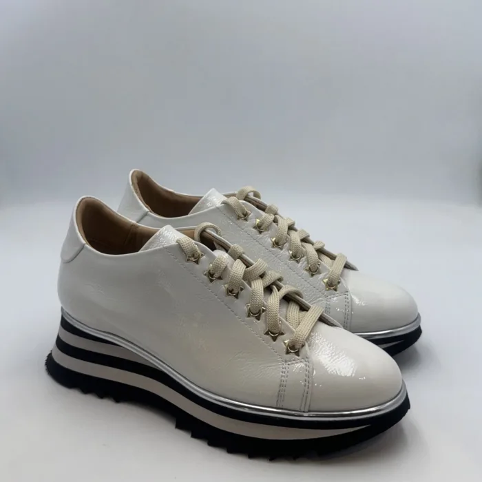 Sneakers Luca Grossi In Pelle Lucida Avorio H 5 cm art. G619M, foto 1 di 4