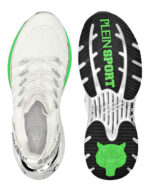 Sneakers Uomo Philipp Plein Sport Runner In Pelle e Tela Bianca Dettagli Verdi e Argento Art PADS USC0579 STE003N - immagine 3