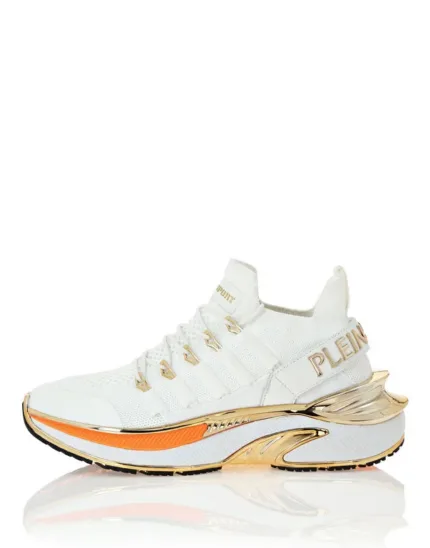 Sneakers Donna Philipp Plein Sport Runner In Pelle e Tela Bianca Dettagli Arancioni e Oro Art PADS USC0579 STE003N