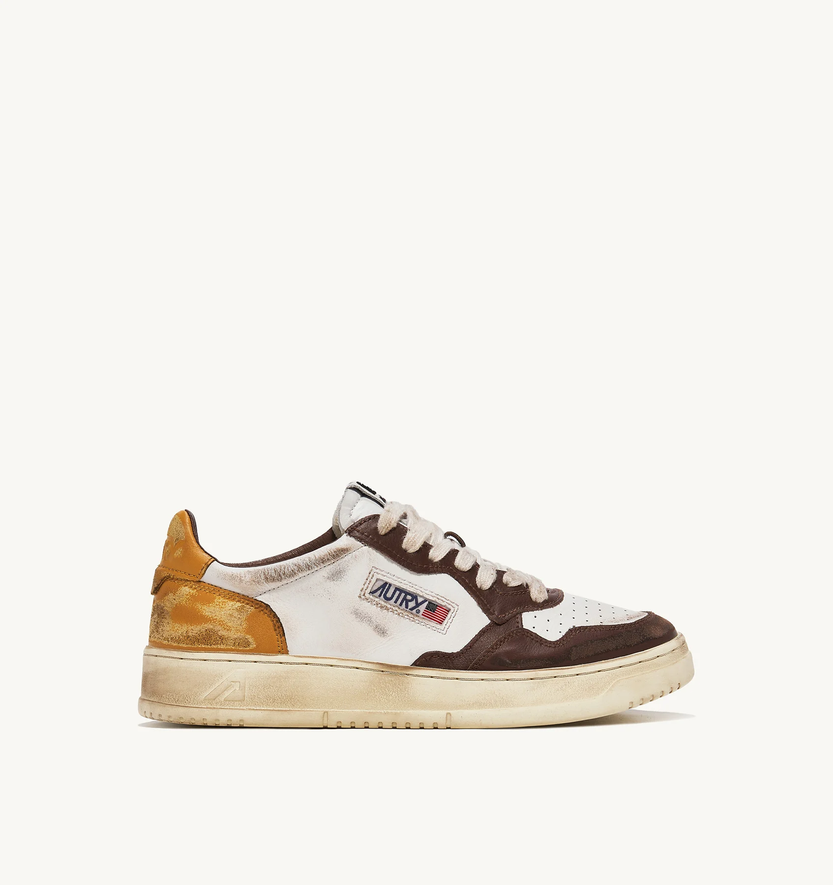 Sneaker Uomo Autry Medalist Low Super Vintage in Pelle Bianca e dettagli Miele/Marrone art. AVLM SV12 - immagine 1