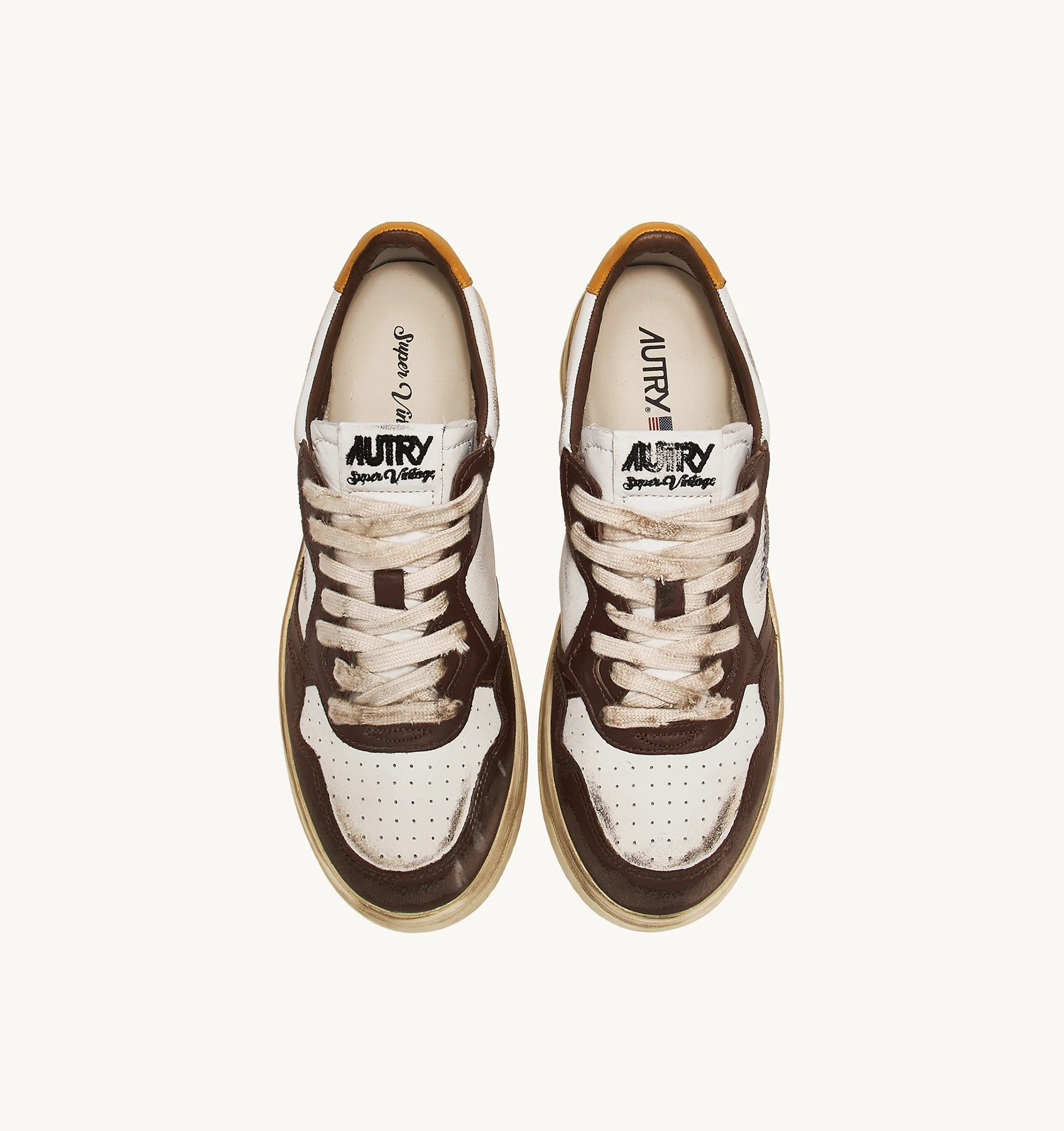 Sneaker Uomo Autry Medalist Low Super Vintage in Pelle Bianca e dettagli Miele/Marrone art. AVLM SV12 - immagine 5