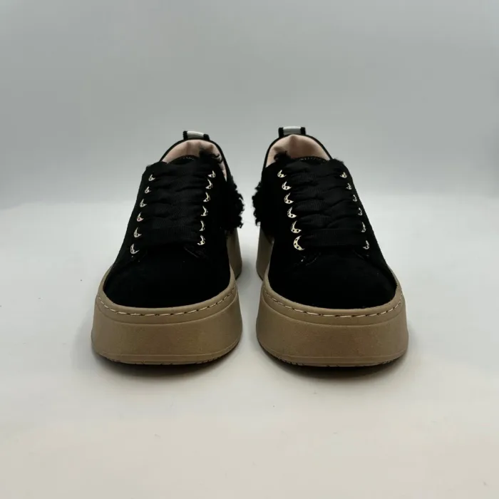 Sneakers Lorenzo Mari in Camoscio Nero, Fondo Beige art. Monica H 5cm, foto 2 di 5