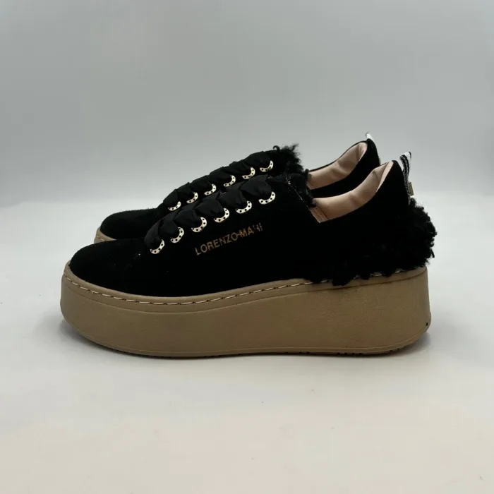 Sneakers Lorenzo Mari in Camoscio Nero, Fondo Beige art. Monica H 5cm, foto 3 di 5